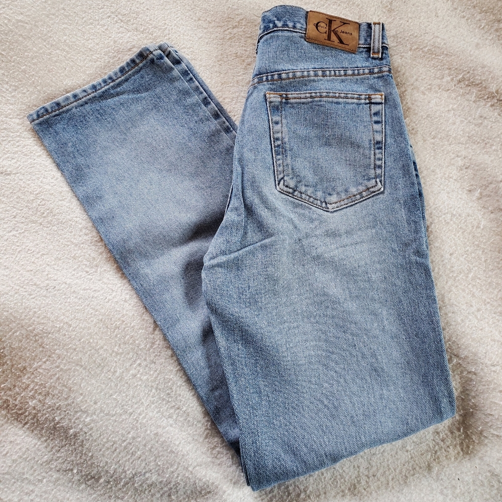Calvin Klein Vtg All Over Sandblast Button Fly Jeans, Sz 5
